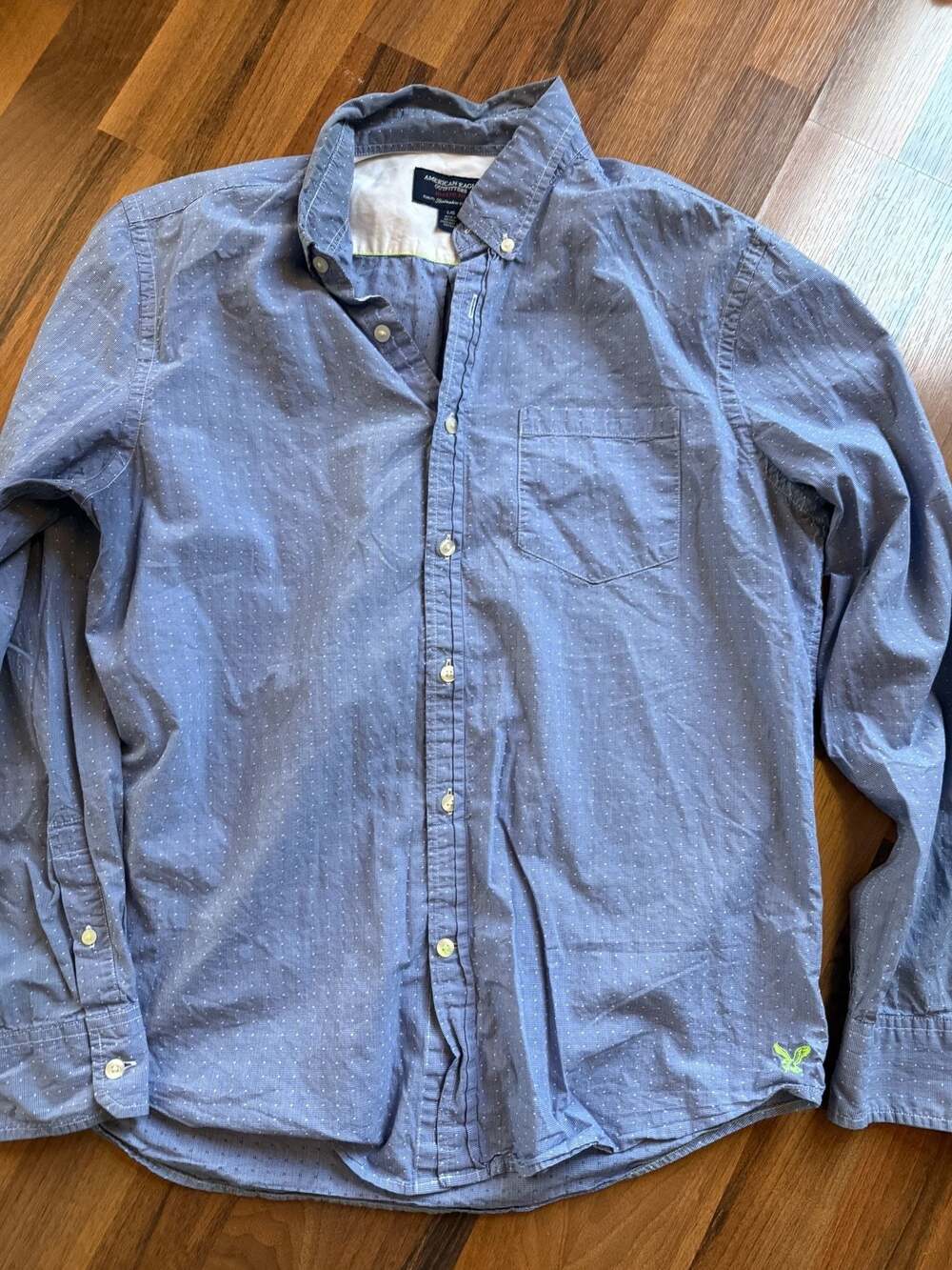 American Eagle Outfitters Men's Blue Polka Dot Long Sleeve